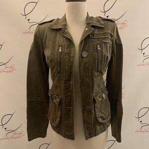Jessica Simpson. Size Small. Rugged Green Frayed Cotton Denim Jacket. WTC